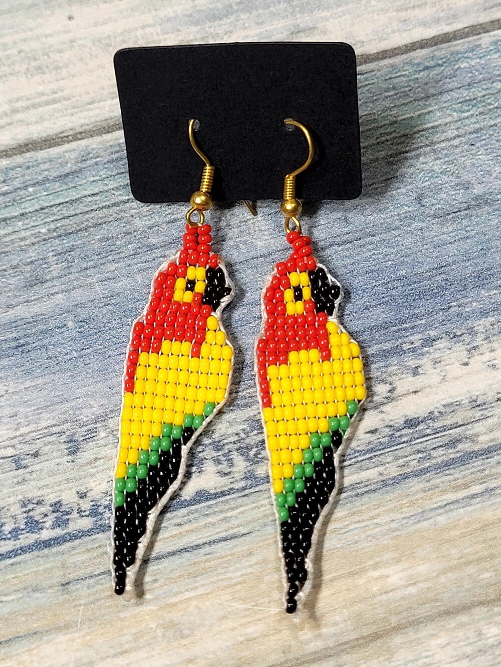 Red & Yellow Parrot seed Beaded Earrings